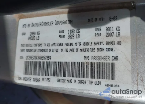 2004 Chrysler 300M Special from USA, damaged, VIN 2C3HE76K34H657984